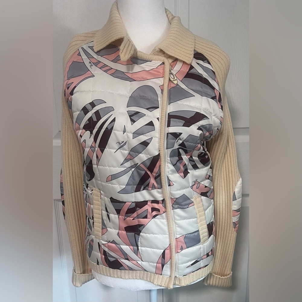 Emilio Pucci Quilted Puffer Jacket With Ribbed Knit Collar and Sleeves